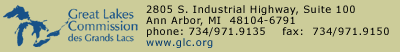 Great Lakes Commission des Grands Lacs.  2805 S. Industrial Highway, Suite 100.  Ann Arbor, MI  48104-6791.  phone: 734/971.9135.  fax: 734/971-9150.  projects.glc.org.